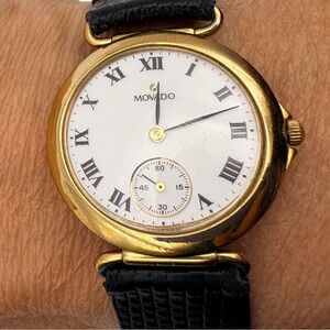 Vintage Movado Quartz Watch – Roman Numerals, Small Seconds, Box & Papers